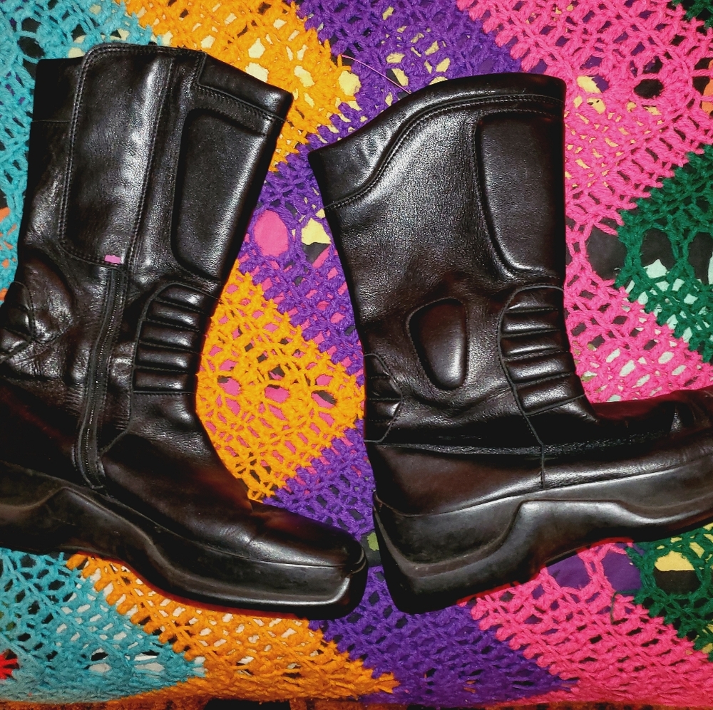 RARE • PRADA • Black Leather Moto Motorcycle Boots Size 8 1/2